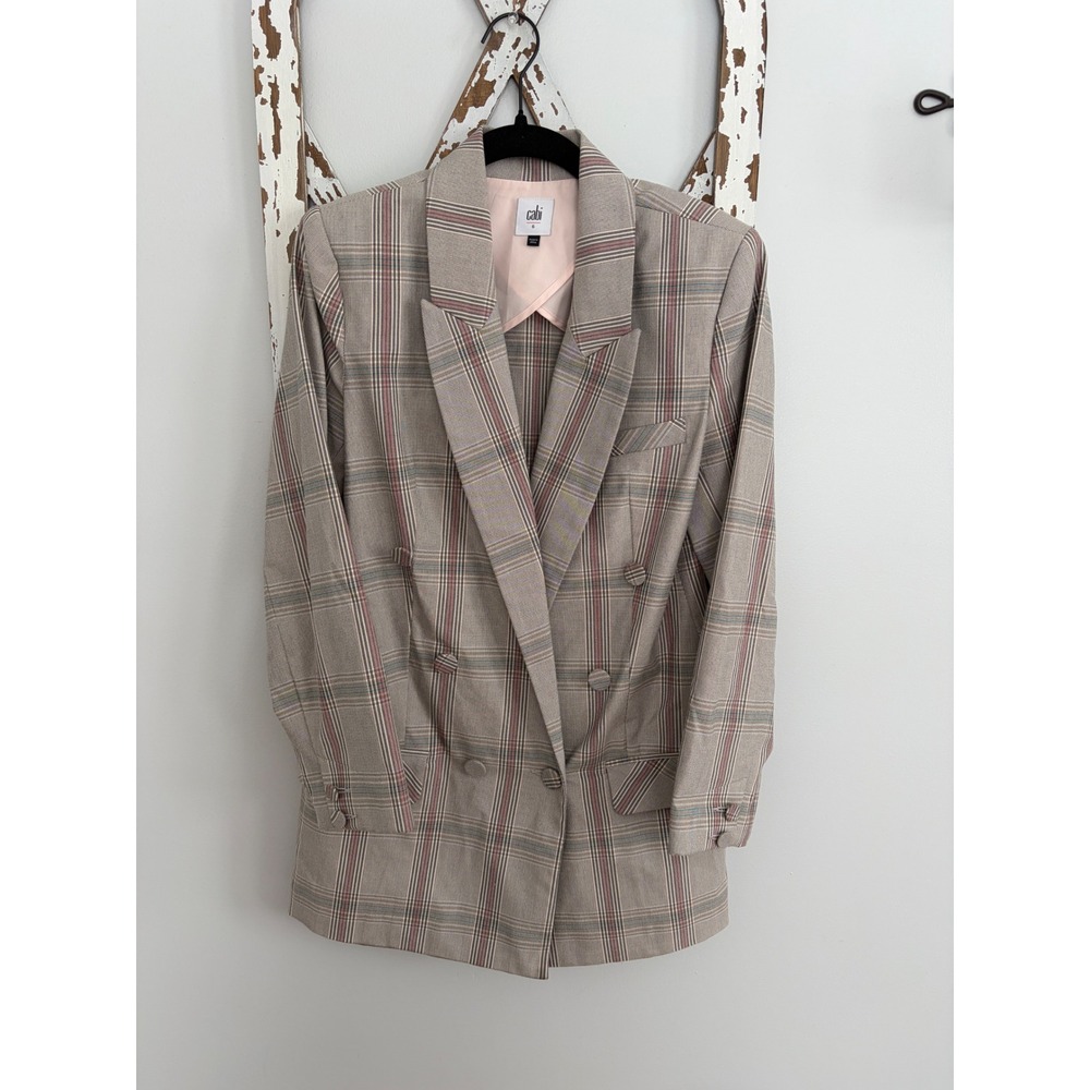 Cabi Sleuth Tan Pink Multi Tailored Plaid Blazer Jacket Size 6